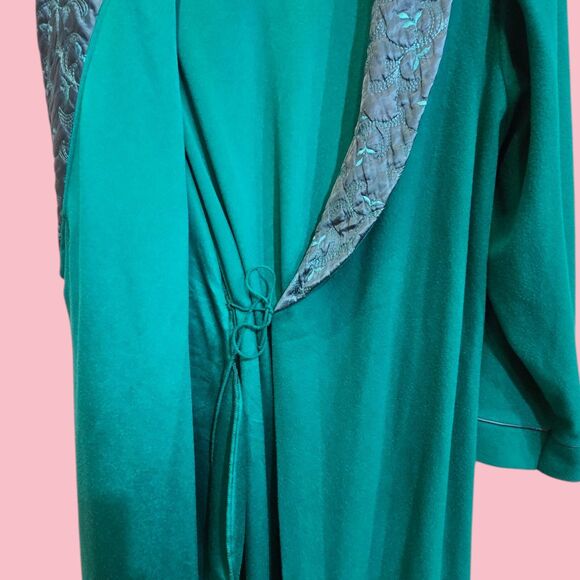 Vintage Maggie McQuade Long Teal Green Get Ready Robe Embroidered Collar Pockets - Picture 9 of 14